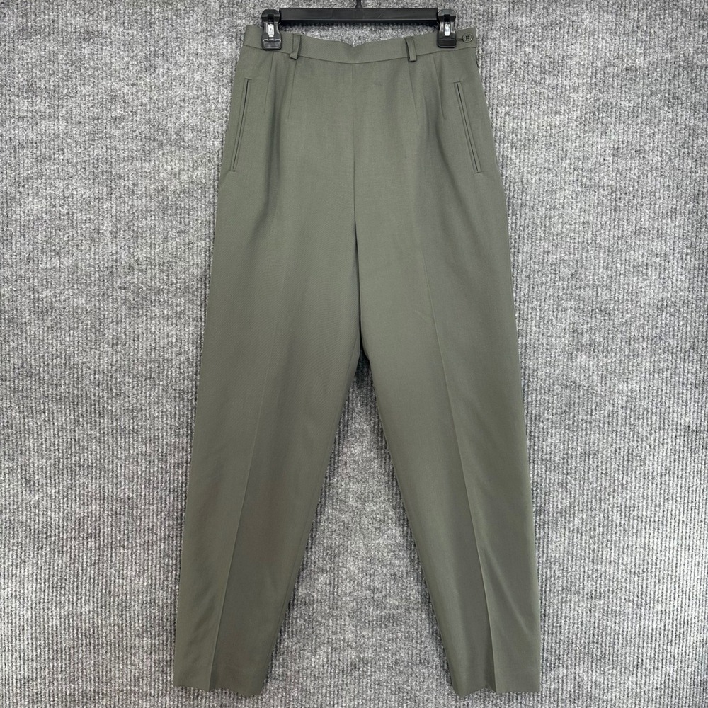 Talbots Dress Pants Womens 10 Olive Green Excellent Pure Wool High Rise Tapered